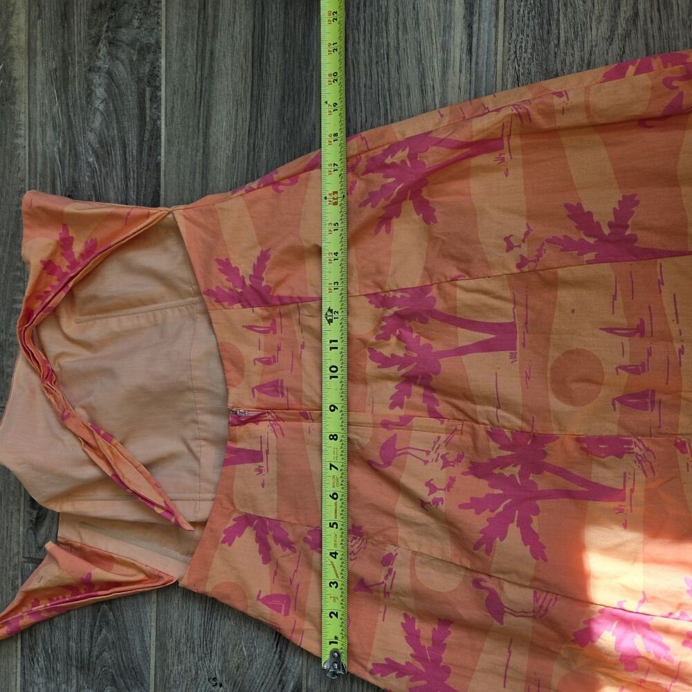 Lilly Pulitzer Vintage Strapless Dress Sz 8 Orange Pink Flamingo Palm Tie Back - Picture 7 of 8